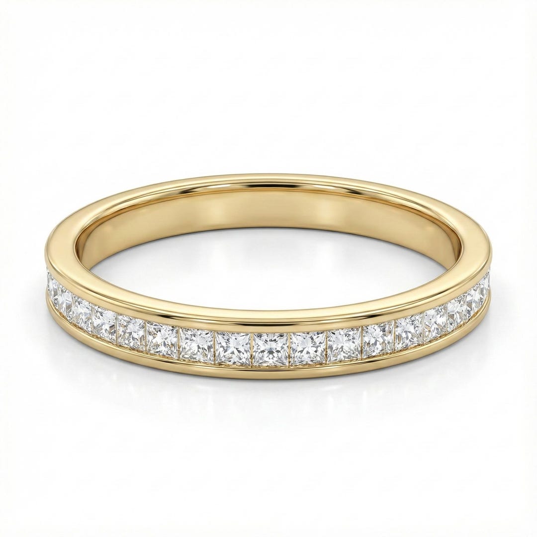 Princess Cut Moissanite Channel Set Eternity Band Ring | 14K Gold ...