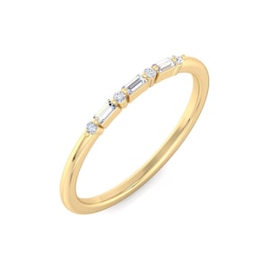 14k Gold Minimal Baguette Wedding Ring, Solid Gold Ultra Thin Stacking Ring, Half Eternity Moissanite Diamond Ring, Dainty Baguette Ring