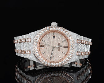 VVS Lab Moissanite Diamonds Watch Fully Iced Out Automatic Hip Hop Fully Icy Hip Hop Bust Down Luxury Jewelry Handmade Men’s  Watch.