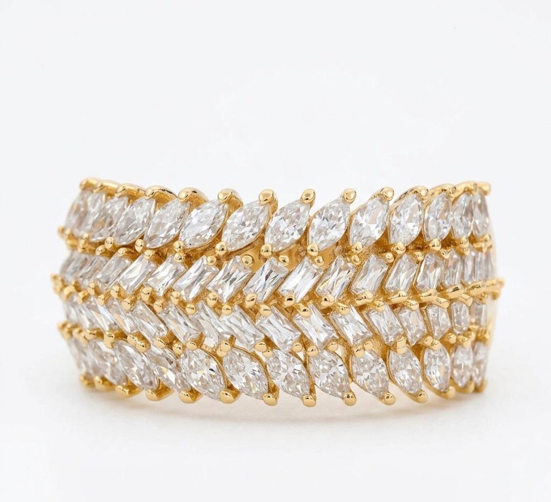 Vintage Moissanite Wedding Band Women Baguette Cut Half Eternity Band ...