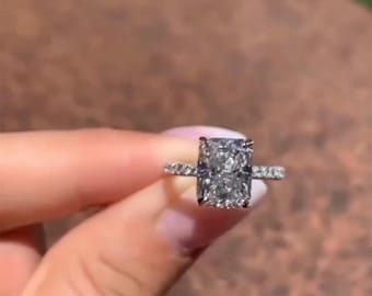 2.00CT Radiant Cut Engagement Ring, Hidden Halo Ring, Wedding Ring, Big Moissanite Ring, Ring for Women, Pave Bridal Ring, Gift for Her