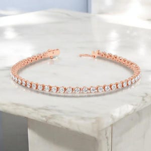 14K White Gold Tennis Bracelet 2.mm 3.00TCW Round Cut CZ Diamond 925 Sterling Silver, Dainty Silver Bracelet for Men Women