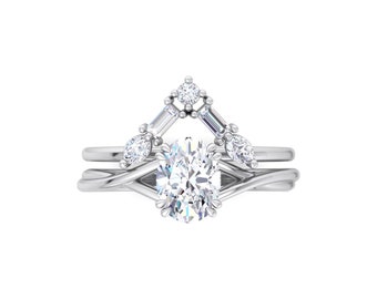 Anillo de compromiso ovalado Moissanite conjunto vintage único anillo de compromiso de oro rosa mujeres Marquise Cluster anillo diamante boda nupcial promesa anillo