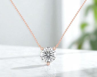 1/3 ct Moissanite Solitaire Necklace – Round Brilliant Cut Necklace Pendant – Minimalist Jewelry Gift for Her – April Birthstone Necklace