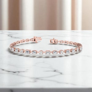 7.00CT Moissanite Diamond Bracelet in 14K Gold | Bezel Set Mixed Cut Tennis Bracelet | Eco-Friendly Luxury Jewelry Gift for Her