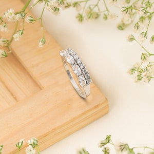 Oval cut Moissanite wedding band Yellow gold wedding band Vintage Unique Half eternity Stacking ring Matching Promise anniversary band