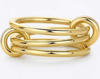Anel de ouro 14K e prata com alianças entrelaçadas | Anéis empilháveis bicolor para mulheres | Joia moderna e minimalista para presente | Anel conector