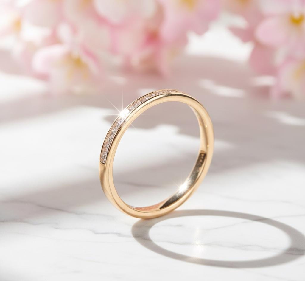 Princess Cut Moissanite Eternity Band | 14K Solid Gold Wedding Ring ...