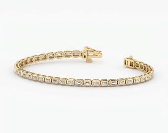 14 kt gouden smaragdgroene diamanten tennisarmband voor dames | Armband met omlijsting | Minimalistische luxe sieraden | Verjaardagscadeau voor haar