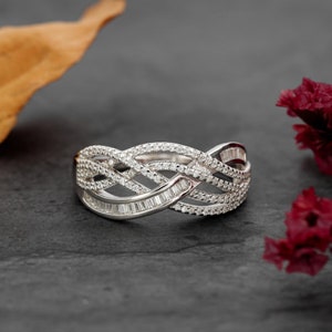 Round And Baguette Cut Moissanite Wedding Band, Half Eternity Gold Anniversary Band, Cluster Diamond Double Row Stackable Promise Gift Band
