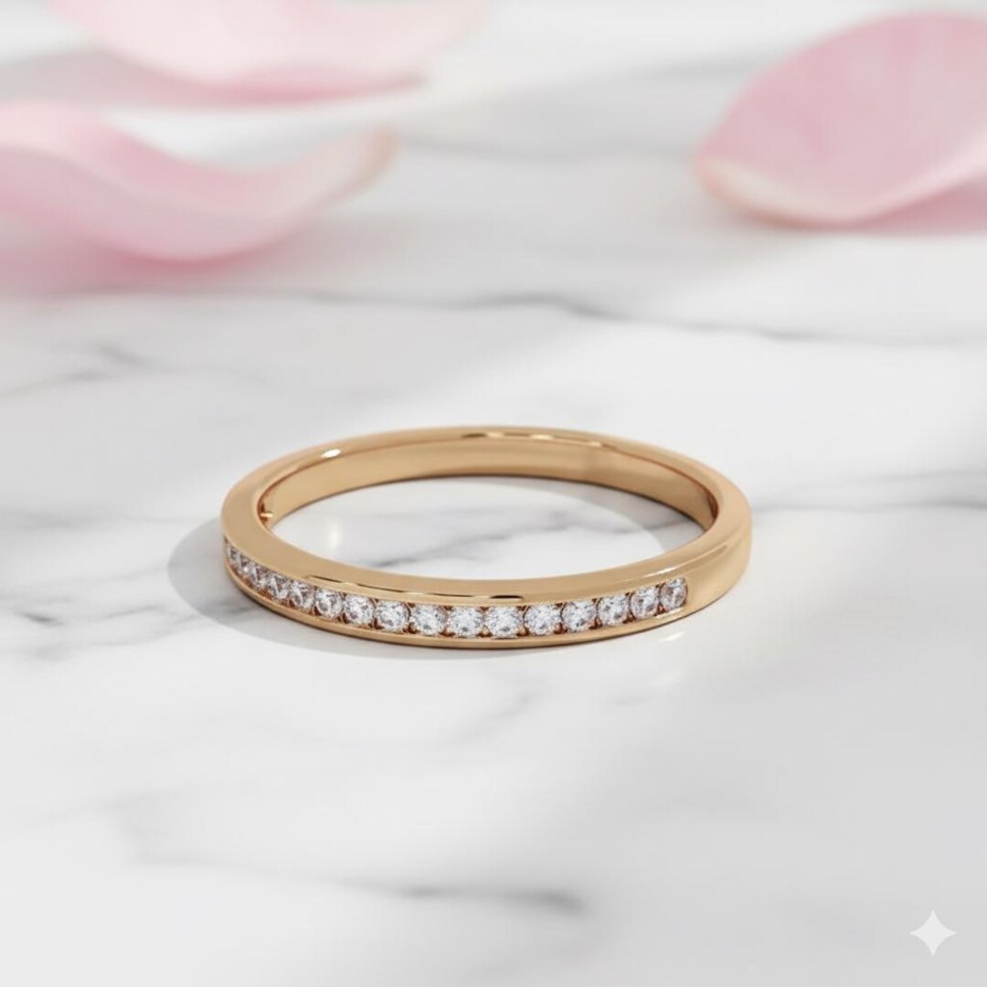 14K Gold Diamond Eternity Band • Dainty Stacking Ring for Women • Thin ...