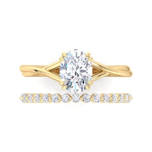 2.00CT Oval Cut Moissanite Diamond Engagement Ring set 14K 18K White Gold Hidden Halo Ring Gift For Her Anniversary Ring Wedding Gift image 2