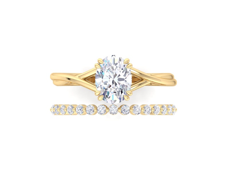 2.00CT Oval Cut Moissanite Diamond Engagement Ring set 14K 18K White Gold Hidden Halo Ring Gift For Her Anniversary Ring Wedding Gift image 2