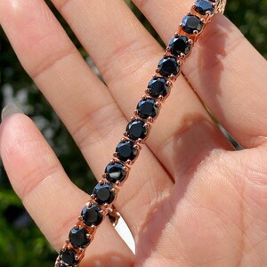 14K White Gold Tennis Bracelet 3.30mm 11.00TCW Round Cut CZ Black Diamond 925 Sterling Silver, Dainty Silver Bracelet for Men Women