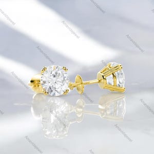 Round Cut Moissanite Stud Earrings •14K Gold Screw Back Solitaire Earrings • Classic Minimalist Jewelry • Wedding & Anniversary Gift for Her