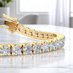 Elegant Gold Tennis Bracelet with 9CT Round Brilliant Cut Moissanite Diamonds –Dainty Sparkling Bracelet for Women –Delicate Bridal Bracelet