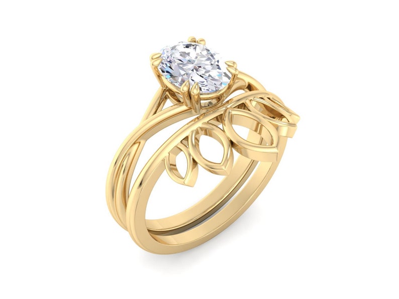 Anello di fidanzamento ovale in Moissanite con set di anelli di fidanzamento vintage unici in oro rosa, anello solitario da donna, anello di fidanzamento nuziale con diamanti immagine 5