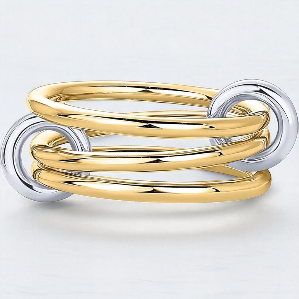 Stcakable Inerlockign Rings 14K Solid Gold Interlocking Ring | Multi Link Stackable Bands for Women ...