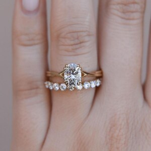 2.00CT Oval Cut Moissanite Diamond Engagement Ring set 14K 18K White Gold Hidden Halo Ring Gift For Her Anniversary Ring Wedding Gift image 7