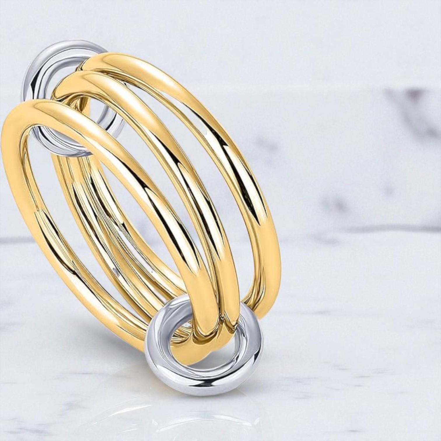 Stcakable Inerlockign Rings 14K Solid Gold Interlocking Ring | Multi Link Stackable Bands for Women ...
