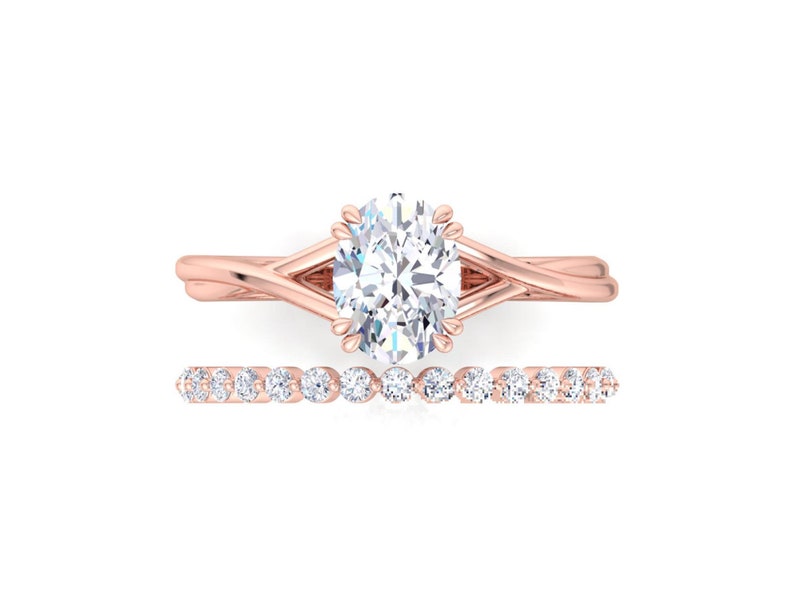 2.00CT Oval Cut Moissanite Diamond Engagement Ring set 14K 18K White Gold Hidden Halo Ring Gift For Her Anniversary Ring Wedding Gift image 3