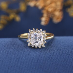 Princess cut Moissanite engagement ring Unique rose gold engagement ring dainty diamond bridal ring Twist ring promise ring anniversary gift