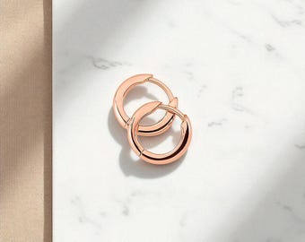 Small Gold Hoop Earrings | Chunky Huggie Hoops for Women | 14k Gold Minimalist Earrings | Everyday Tube Hoops | Dainty Jewelry Gift