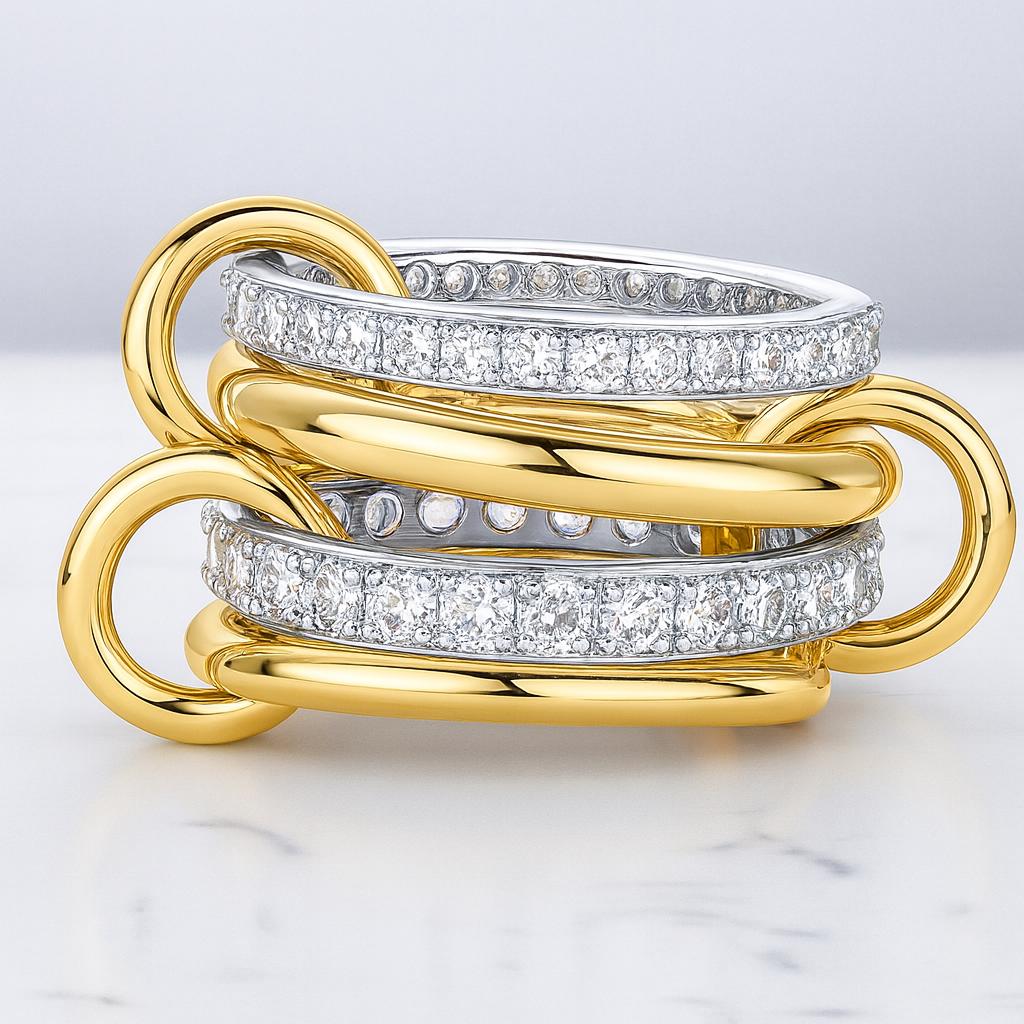 Interlocked Stackable Rings 14K Gold Moissanite Interlocked Diamond Band Ring | Two-tone Gold Pavé ...
