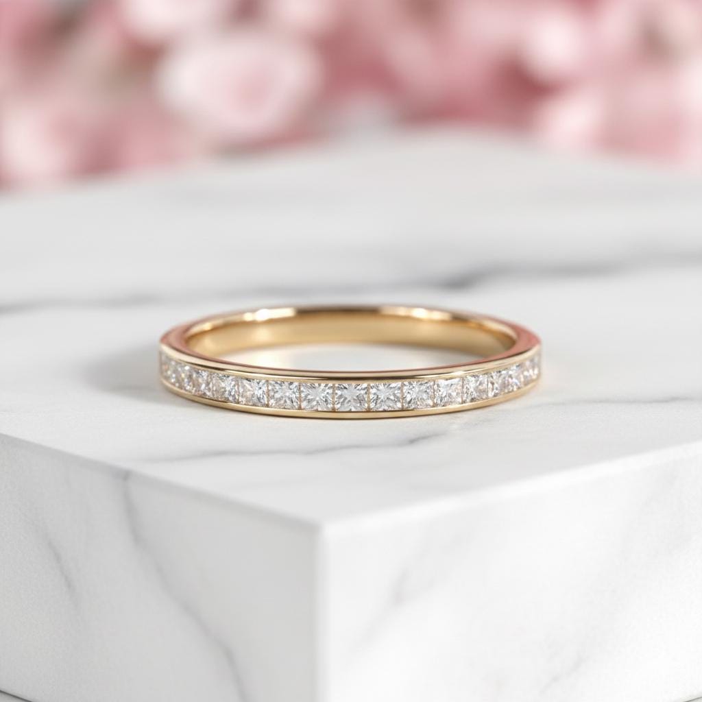 Princess Cut Moissanite Eternity Band | 14K Solid Gold Wedding Ring ...