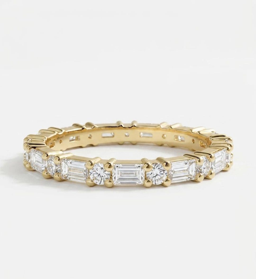 14K Gold Diamond Eternity Band • Baguette & Round Cut Wedding Ring ...