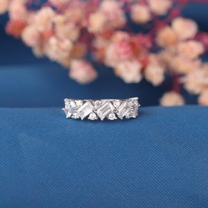 Emerald Cut Moissanite Half Eternity Wedding Band, 14K Solid Yellow Gold Matching Band, Stacking Gold Band, Proposal Band, Gift For Mothers