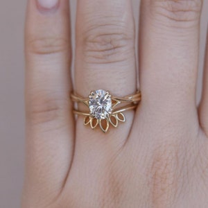 Anello di fidanzamento ovale in Moissanite con set di anelli di fidanzamento vintage unici in oro rosa, anello solitario da donna, anello di fidanzamento nuziale con diamanti immagine 7