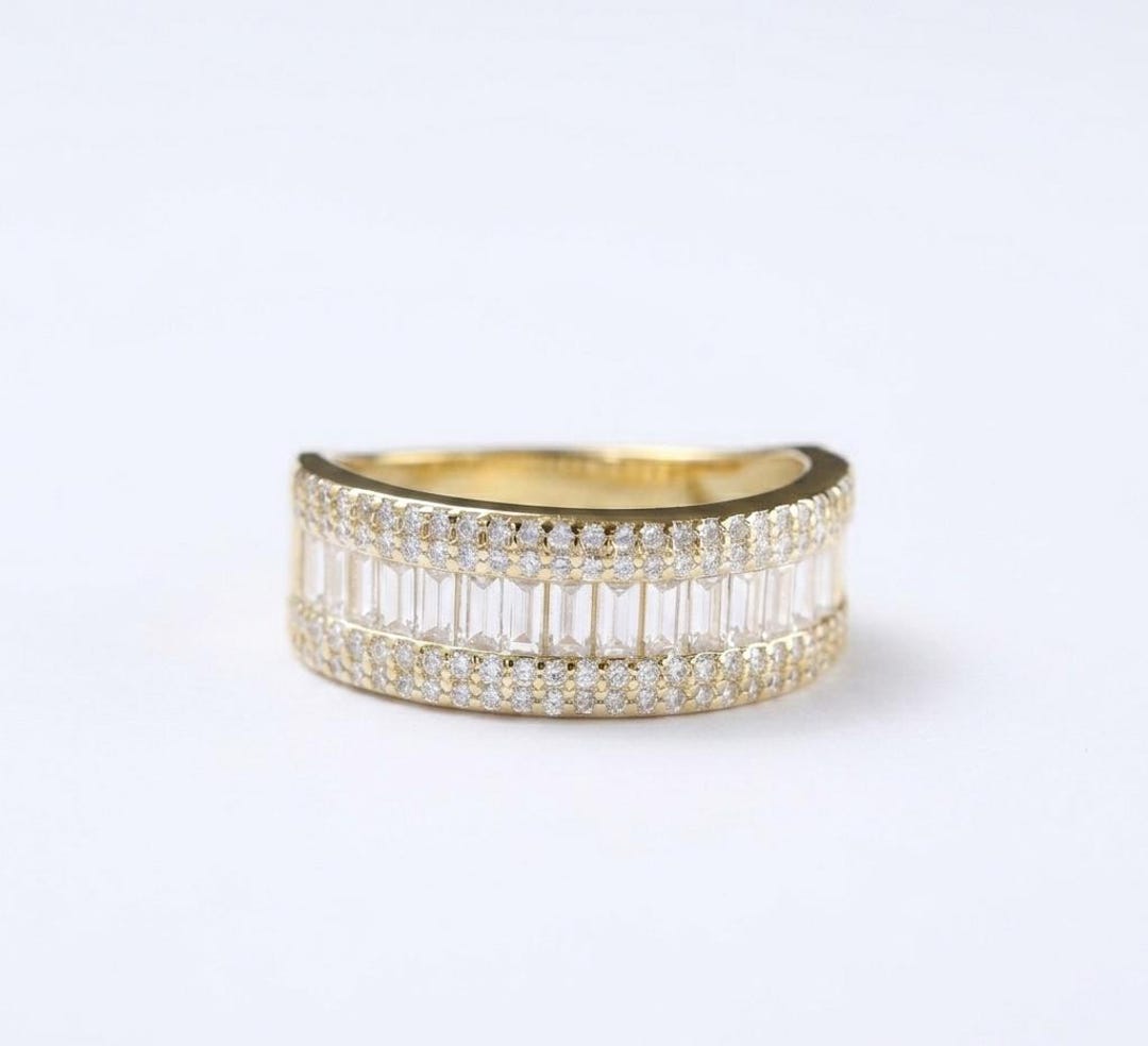 14K Gold Eternity Band, Round & Baguette Cut Diamond Eternity ...