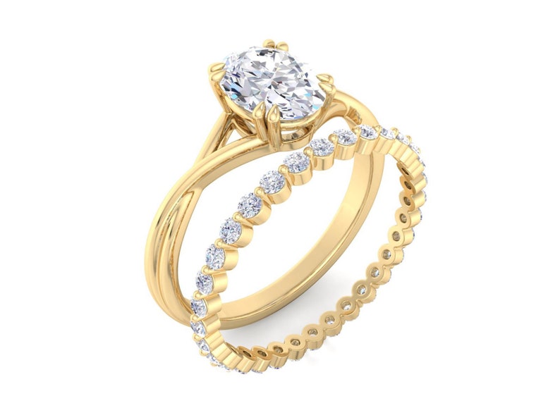 2.00CT Oval Cut Moissanite Diamond Engagement Ring set 14K 18K White Gold Hidden Halo Ring Gift For Her Anniversary Ring Wedding Gift image 5