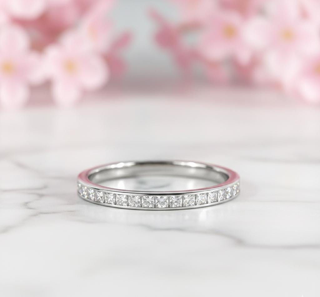 Princess Cut Moissanite Eternity Band | 14K Solid Gold Wedding Ring ...
