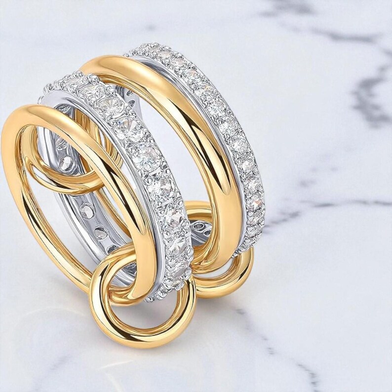Interlocked Stackable Rings 14K Gold Moissanite Interlocked Diamond Band Ring | Two-tone Gold Pavé ...