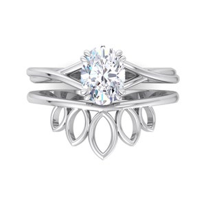 Anello di fidanzamento ovale in Moissanite con set di anelli di fidanzamento vintage unici in oro rosa, anello solitario da donna, anello di fidanzamento nuziale con diamanti immagine 1