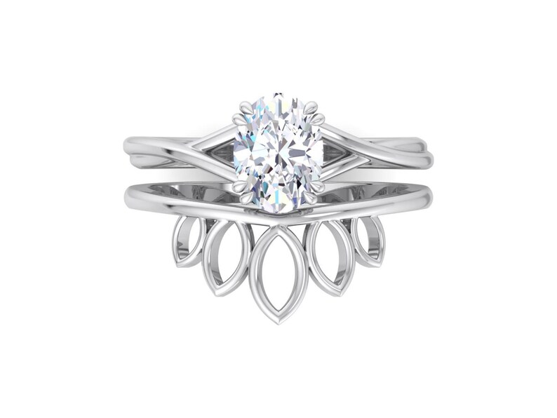 Anello di fidanzamento ovale in Moissanite con set di anelli di fidanzamento vintage unici in oro rosa, anello solitario da donna, anello di fidanzamento nuziale con diamanti immagine 1