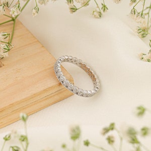 Vintage Wedding Band / 14k Solid Gold Art Deco Moissanite Wedding Ring / Round Matching Band / Anniversary Ring / Stackable Diamond Ring