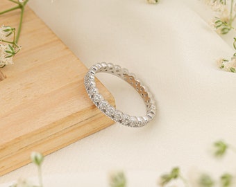 Vintage trouwring / 14k massief gouden art-deco moissaniet trouwring / ronde bijpassende band / jubileumring / stapelbare diamanten ring