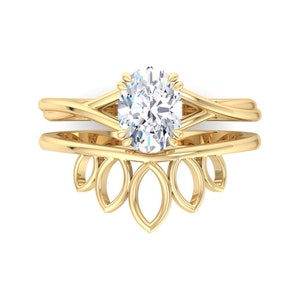Anello di fidanzamento ovale in Moissanite con set di anelli di fidanzamento vintage unici in oro rosa, anello solitario da donna, anello di fidanzamento nuziale con diamanti immagine 3