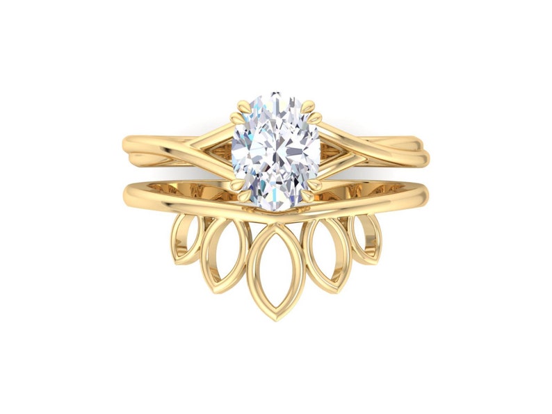 Anello di fidanzamento ovale in Moissanite con set di anelli di fidanzamento vintage unici in oro rosa, anello solitario da donna, anello di fidanzamento nuziale con diamanti immagine 3