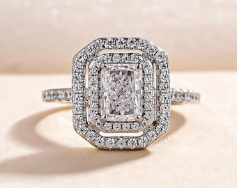 Radiant Cut Moissanite Engagement Ring Radiant Cut Engagement Ring Radiant Cut Solitaire 2.00CT Radiant Cut Halo Engagement Ring