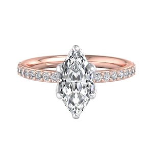 1.65 CT Marquise Moissanite engagement ring, cluster halo marquise moissanite diamond engagement ring, pave ring For Her
