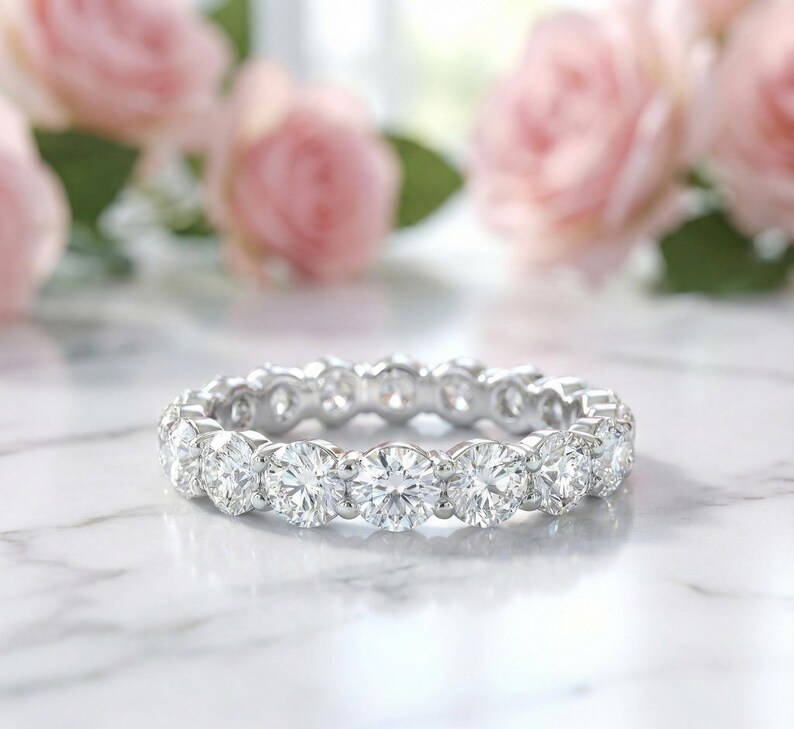 14K Gold Round Cut Moissanite Eternity Band Ring • Bridal Wedding ...