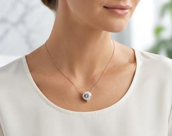 14K Gold Solitaire Necklace for Women • 3.00CT Round Cut Moissanite Pendant • Minimalist Necklace • Everyday Sparkle Jewelry • Gift for Her