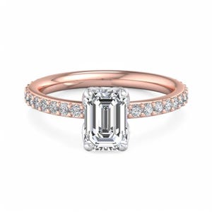 2.00ct Emerald Cut Moissanite Engagement Ring, Solid Gold Hidden Halo Pave Emerald Cut Moissanite Wedding Ring, Anniversary Ring Gift