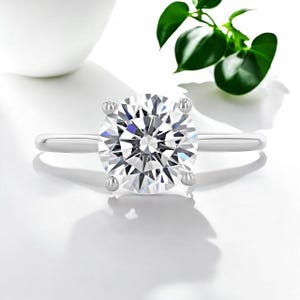 1.58 tcwRound Cut Moissanite Engagement Ring, Classic 4-Prong Whisper Thin Solitaire Ring, Minimalist Bridal Ring, Anniversary Promise Ring