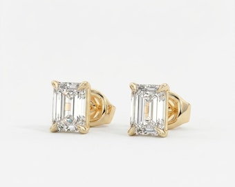 2.00ct Moissanit Ohrstecker • 14K Gold Solitär Ohrringe • Klassischer Hochzeitsschmuck • Minimalistische Ohrstecker • Geschenk für Sie