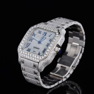 Reloj de diamantes Moissanite para hombre / Reloj con tachuelas Moissanite hecho a mano / Reloj Moissanite Hip-hop imagen 2